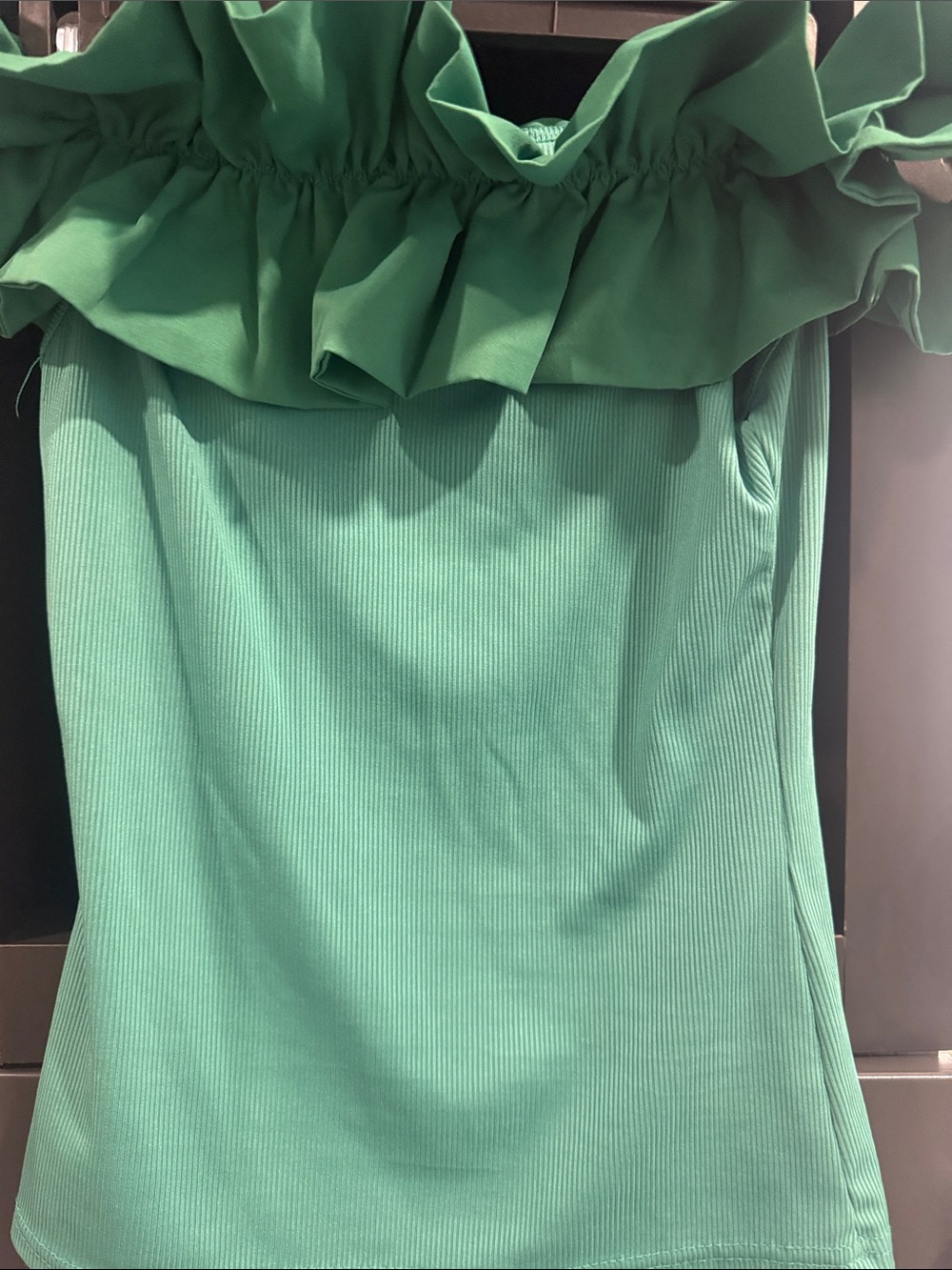 Ruffled Off-Shoulder Knit Top - Green